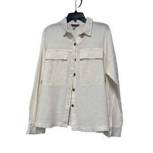 Supplies by UNIONBAY Crinkle Gauze Button Front Shirt Jacket/ Top, Cream S